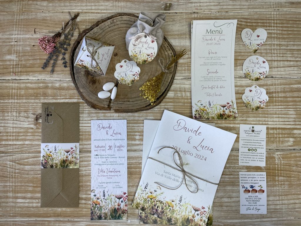 partecipazioni di nozze piantabili, ParteciPiante, partecipazioni eco-sostenibili, matrimonio ecologico, partecipazioni personalizzate, wedding green, inviti piantabili, partecipazioni originali, coordinati ecologici matrimonio, campionario partecipazioni.